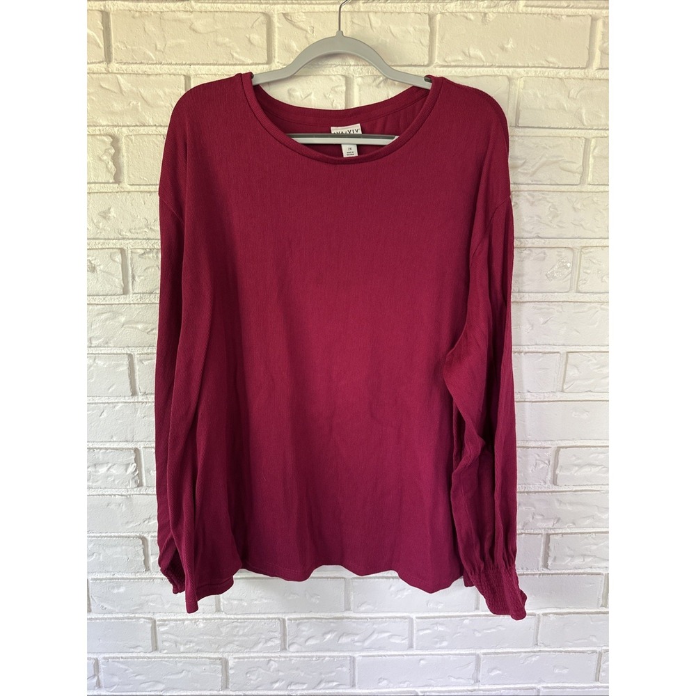 Ava & Viv Women's Sweater Size 2X Rose Smocked Long Sleeve Lightweight